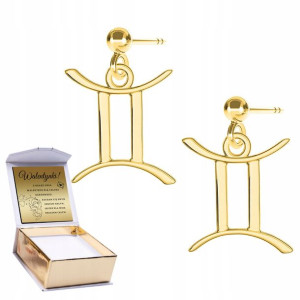 Kolczyki złote + GRAWER Znak Zodiaku Bliźnięta 925