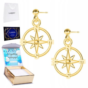 Kolczyki złote + NADRUK Kompas Podróż 925