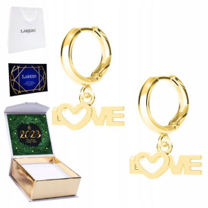 Kolczyki złote + NADRUK Love Kocham Cię 925