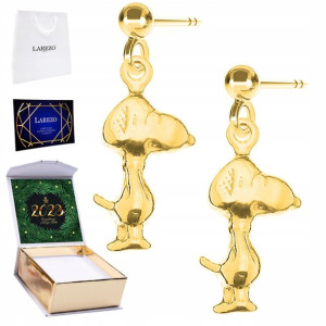 Kolczyki złote + NADRUK Snoopy Pies Piesek 925