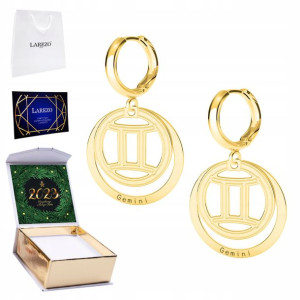 Kolczyki złote + NADRUK Znak Zodiaku Bliźnięta 925