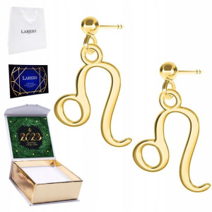 Kolczyki złote + NADRUK Znak Zodiaku Lew 925