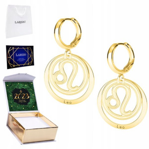Kolczyki złote + NADRUK Znak Zodiaku Lew 925