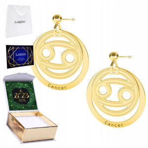 Kolczyki złote + NADRUK Znak Zodiaku Rak 925