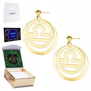 Kolczyki złote + NADRUK Znak Zodiaku Waga 925