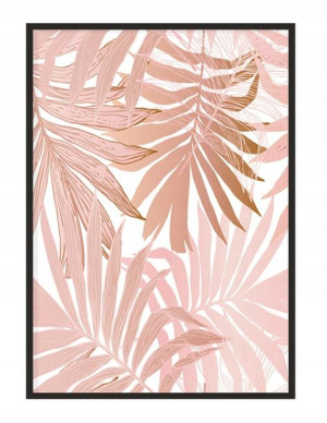 OBRAZ PLAKAT W RAMIE 43x33 cm Różowe liście P1231