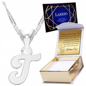 Naszyjnik srebrny + GRAWER 925 Literka T Letter