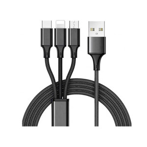 Kabel 3W1 do Ładowania Telefonu Tabletu 3 Końcówki USB-C Czarny Uniwersalny