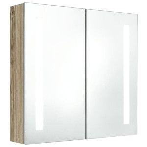 Szafka łazienkowa z lustrem i LED, biel i dąb, 62x14x60 cm