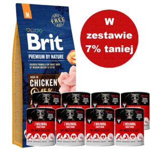 BRIT Premium By Nature Adult M 15kg + Mr.BIG kawałki w sosie z wołowiną 8x8