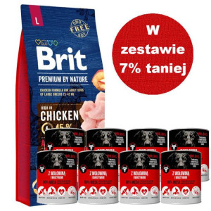 BRIT Premium By Nature Adult L 15kg + Mr.BIG kawałki w sosie z wołowiną 8x8