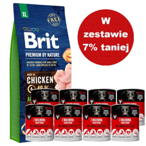 BRIT Premium By Nature Adult XL 15kg + Mr.BIG kawałki w sosie z wołowiną 8x