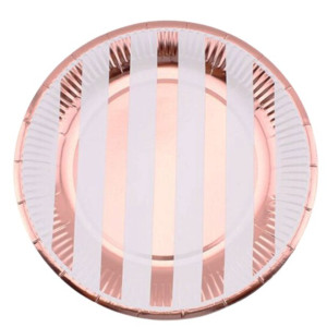 Talerzyki Jednorazowe Papierowe Rose Gold Paski 6szt.