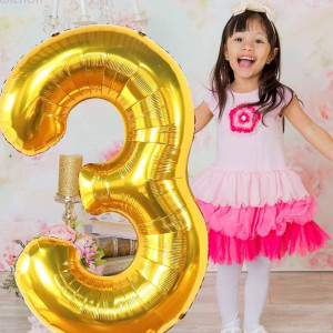 Balon Foliowy Cyfra 3 Złoty 80cm