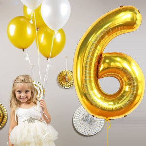 Balon Foliowy Cyfra 6 Złoty 80cm