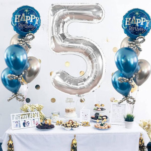 Balon Foliowy Cyfra 5 Srebrny 40cm