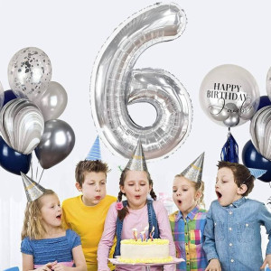 Balon Foliowy Cyfra 6 Srebrny 40cm