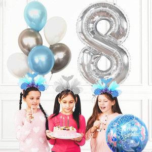Balon Foliowy Cyfra 8 Srebrny 40cm