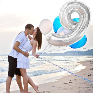 Balon Foliowy Cyfra 9 Srebrny 40cm