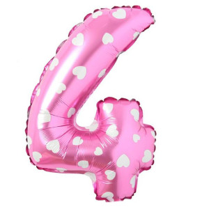 Balon Foliowy Cyfra 4 Różowy w serca 100cm