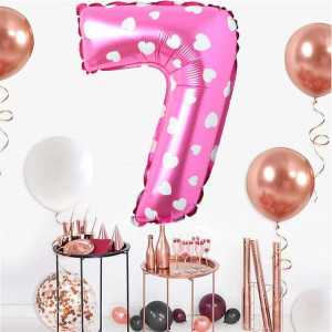 Balon Foliowy Cyfra 7 Różowy w serca 80cm