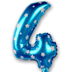 Balon Foliowy Cyfra 4 Niebieski w gwiazdki 40cm