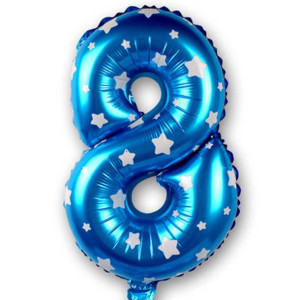 Balon Foliowy Cyfra 8 Niebieski w gwiazdki 40cm