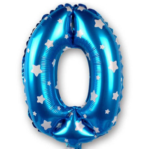 Balon Foliowy Cyfra 0 Niebieski w gwiazdki 80cm