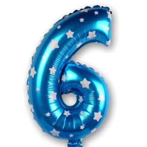 Balon Foliowy Cyfra 6 Niebieski w gwiazdki 100cm