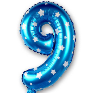 Balon Foliowy Cyfra 9 Niebieski w gwiazdki 100cm