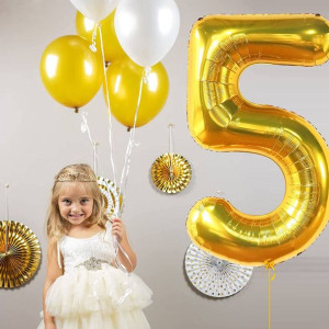 Balon Foliowy Cyfra 5 Złoty 80cm