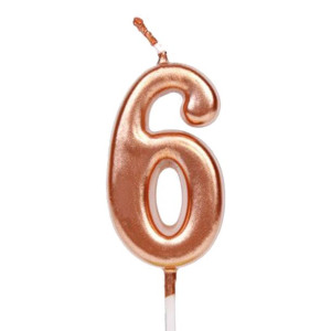 Świeczka Urodzinowa na Tort Cyfra 6 Rose Gold