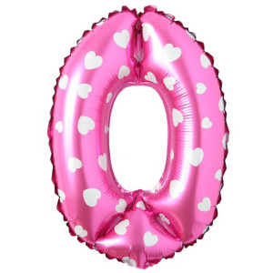 Balon Foliowy Cyfra 0 Różowy w serca 40cm