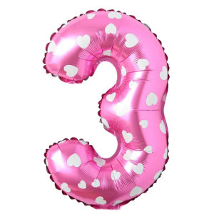 Balon Foliowy Cyfra 3 Różowy w serca 40cm