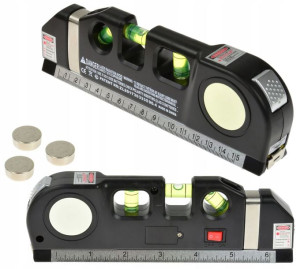 Poziomica Laserowa Krzyżowa Led Z Miarką 2,5m