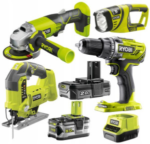 Zestaw 7el Ryobi Wkrętarka Szlifierka 5ah+2ah 18v