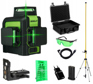 Laser Krzyżowy Dedra Skos 3d 360 Zielony + Tyczka