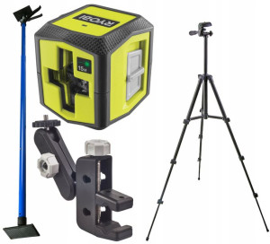 Laser Krzyżowy Ryobi 15m Zielony +tyczka +statyw