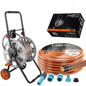 Neo Wózek Bęben + Wąż Ogrodowy 50m 3/4'' +zraszacz