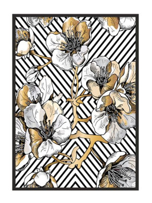 OBRAZ PLAKAT W RAMIE 53x73 cm Złote kwiaty P1256