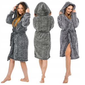 Szlafrok Damski Pluszowy Prezent Fluffy Szary L/xl