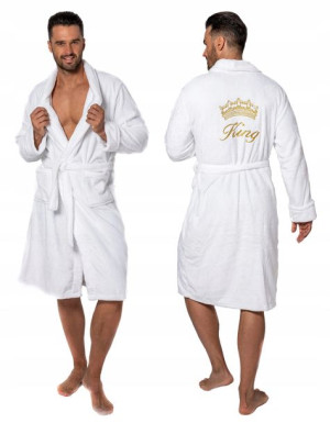 Szlafrok Męski Z Haftem King Biały L/xl Kołnierz