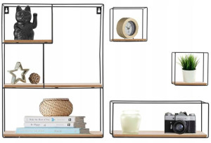 Półka ścienna metalowa drewniana Czarna Loft XXL