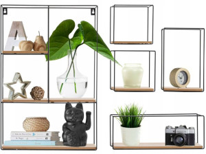 Półka ścienna metalowa drewniana Czarna Loft XXL