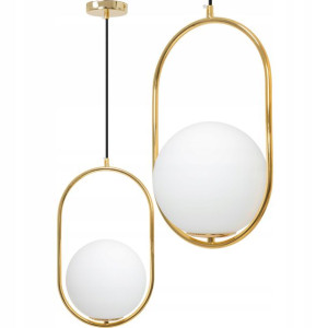 Lampa Sufitowa Wisząca Biała Kula Mleczna Gold E27