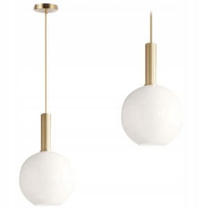 Lampa Sufitowa Wisząca Biała Kula Mleczna Gold