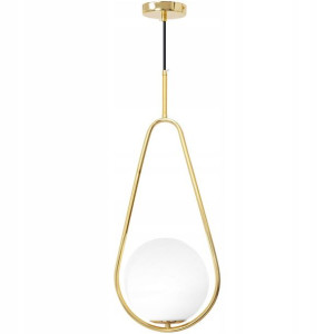 Lampa Sufitowa Wisząca Szklana Kula Biała Złota
