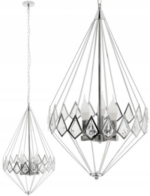Lampa Wisząca Kryształowa Chrom Diament Żyrandol