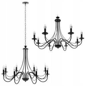 Lampa Sufitowa Wisząca Rustykalna Czarna 8 Świec