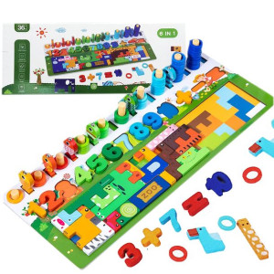Drewniana Układanka Puzzle Montessori Cyferki 6w1